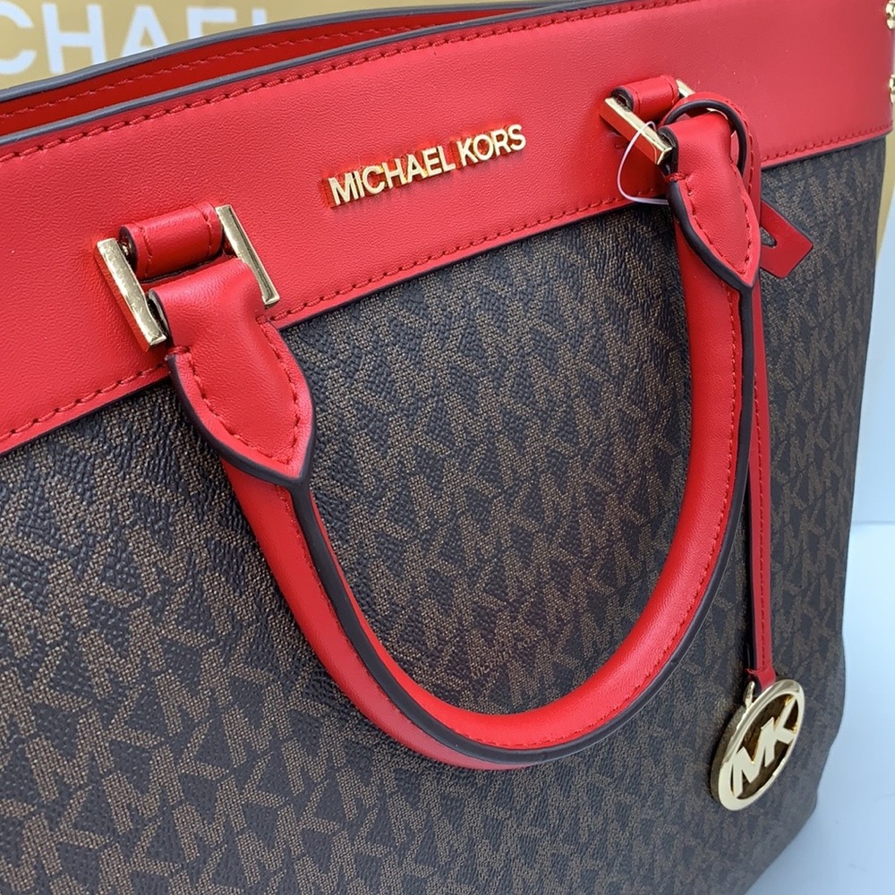 Michael Kors Jet Set Travel Large North South Tote Bag Brown MK Logo Fla… - Picture 7 of 16